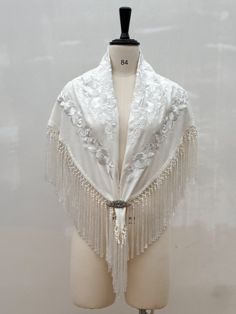 Mantón Sevillano Celeste Blanco