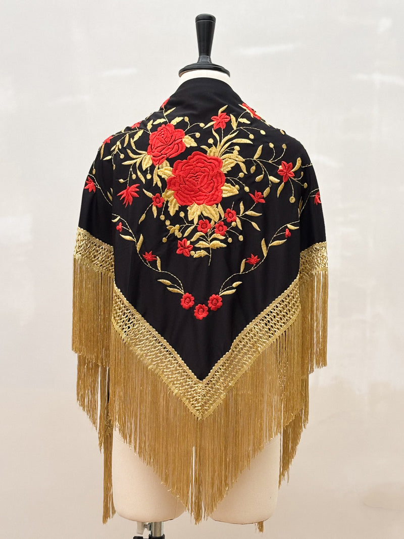 Mantón Sevillano Negro Dorado Rojo