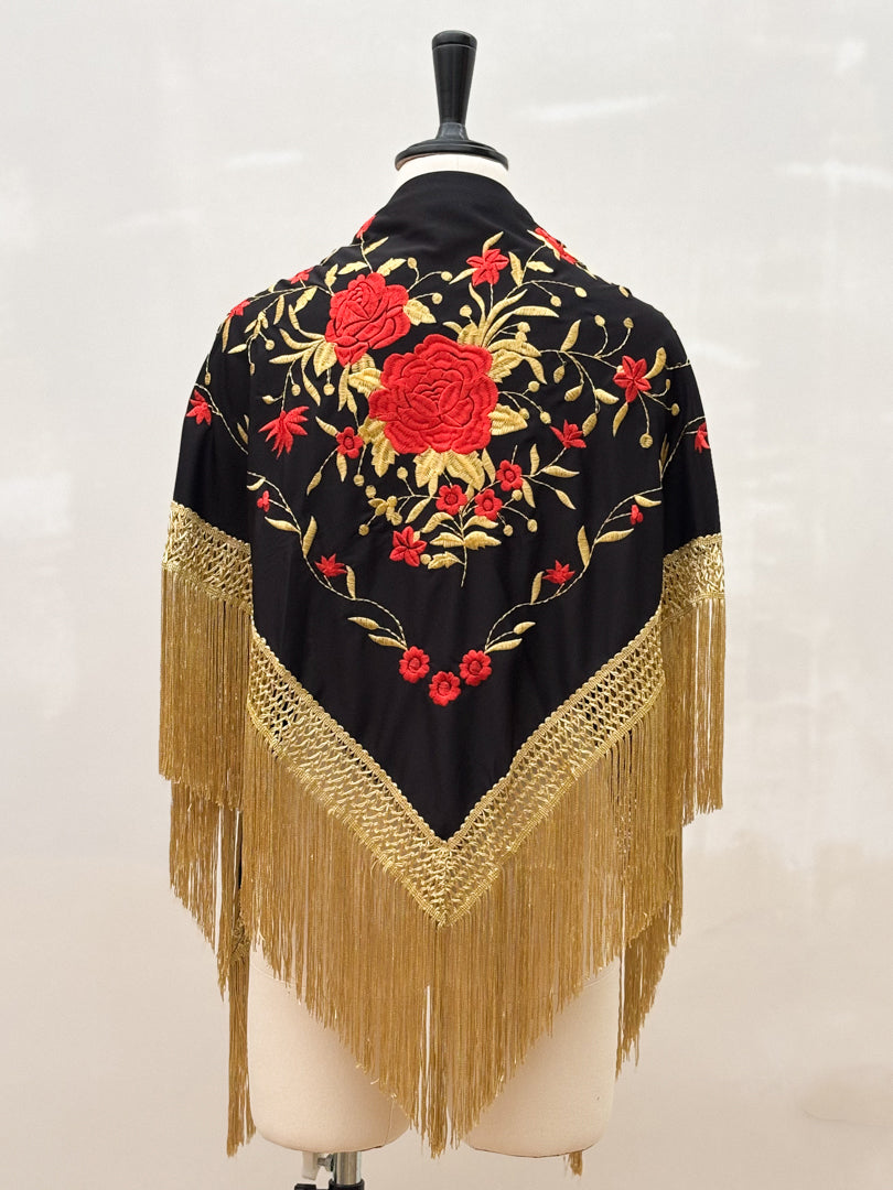Mantón Sevillano Negro Dorado Rojo