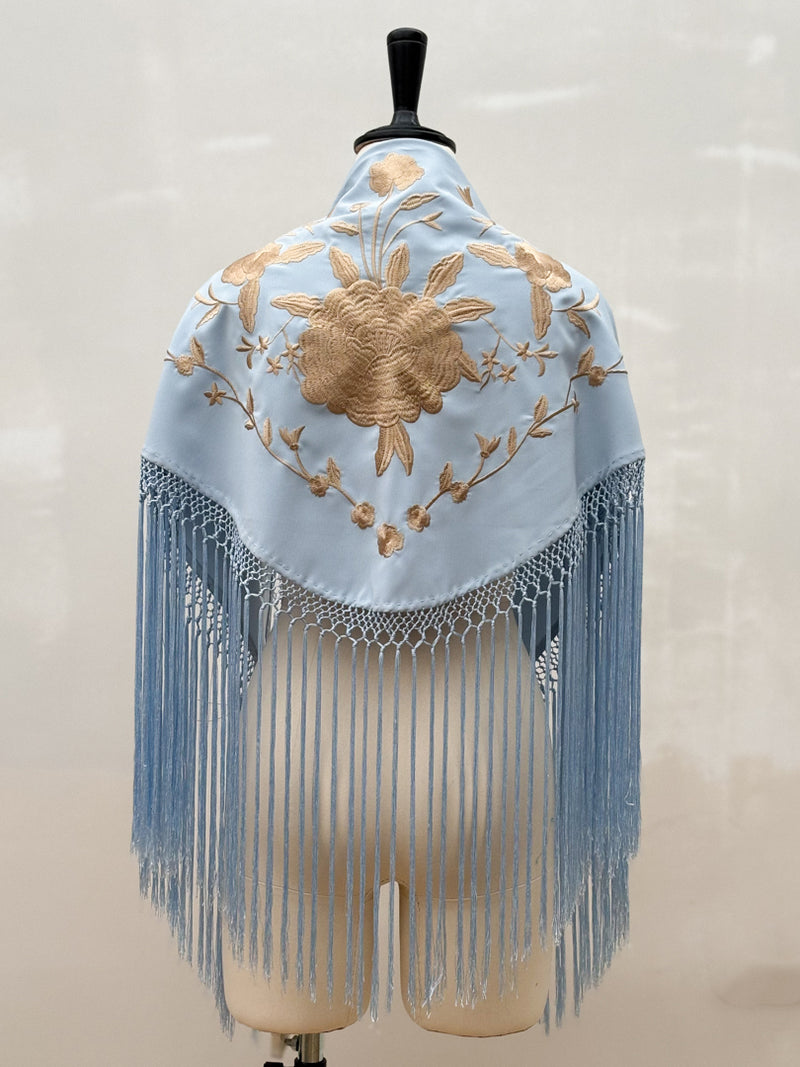 Mantón Sevillano Celeste Dorado