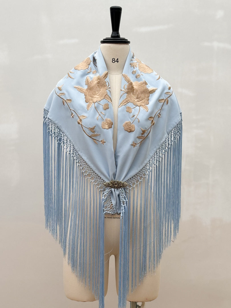 Mantón Sevillano Celeste Dorado