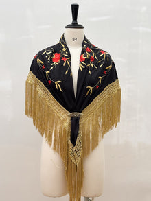 Mantón Sevillano Negro Dorado Rojo
