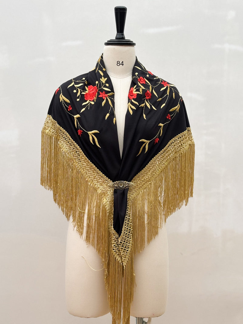 Mantón Sevillano Negro Dorado Rojo