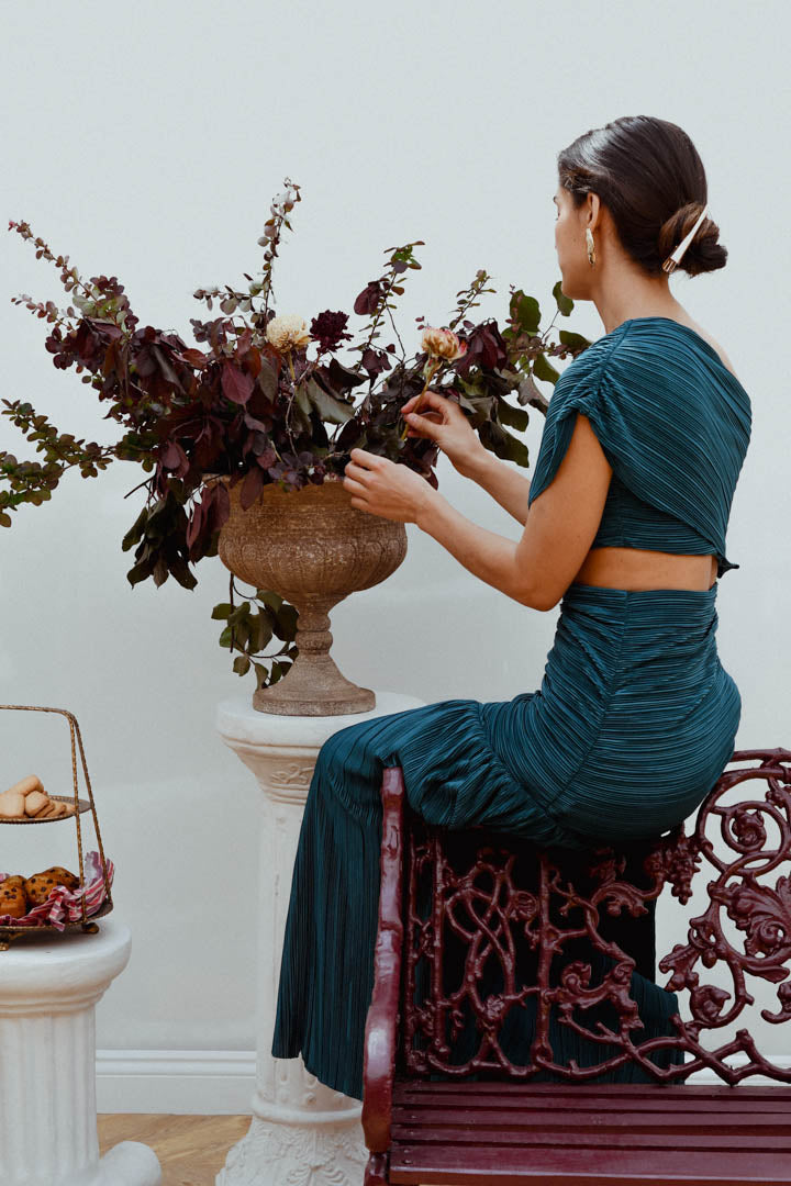 Vestido Plisado Turquesa