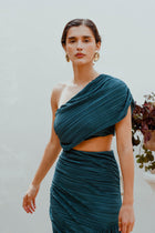 Vestido Plisado Turquesa