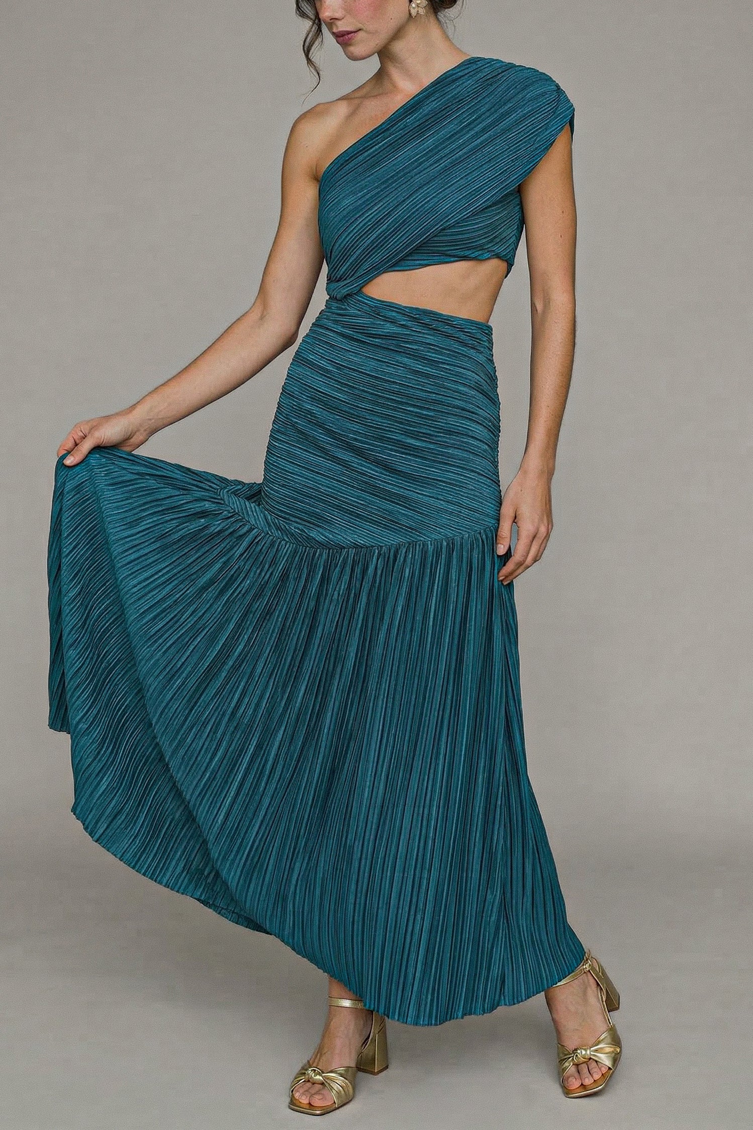 Vestido Plisado Turquesa